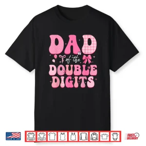 Dad Of The Double Digits Cute Pink Bow 10Th Birthday Girl Shirt