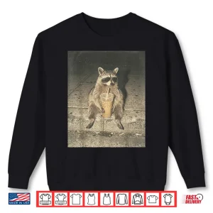 Sweatshirt Funny Raccoon Drinking Iced Coffee Unhinged Meme Graphic Shirt