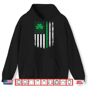 Hoodie Us American Flag With Shamrocks For St Patricks Day Shirt