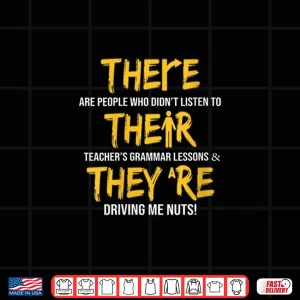 Design Womens Funny English Grammar Teacher Sarcastic There Their TheyRe V Neck Shirt