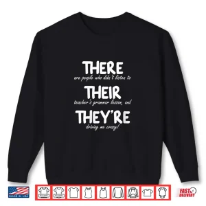 Sweatshirt Womens There Their TheyRe Funny Correct English Grammar Teachers V Neck Shirt