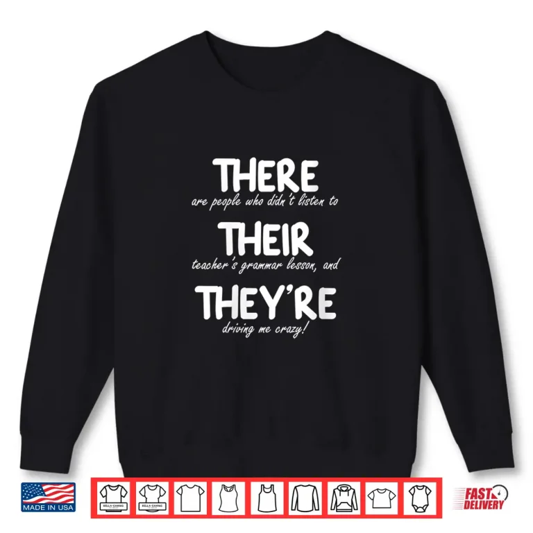 Sweatshirt Womens There Their TheyRe Funny Correct English Grammar Teachers V Neck Shirt