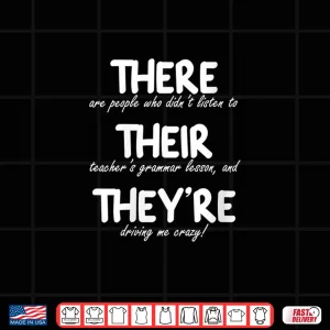 Design Womens There Their TheyRe Funny Correct English Grammar Teachers V Neck Shirt