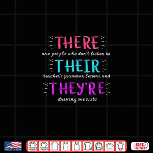 Design Womens There Their TheyRe Shirt Funny English Teacher Shirt Gifts V Neck Shirt