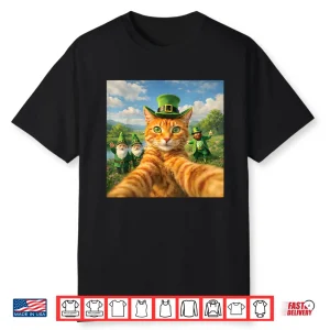 Funny St Patrick’S Day Cat Selfie With Leprechaun Shirt