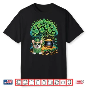 Funny Shamrock Tree Leprechaun Hat Corgi Dog St Patricks Day Shirt