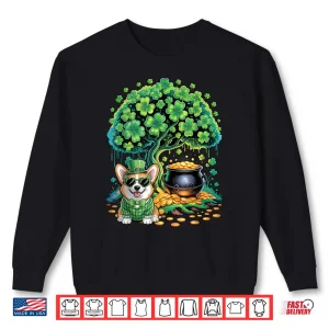 Sweatshirt Funny Shamrock Tree Leprechaun Hat Corgi Dog St Patricks Day Shirt