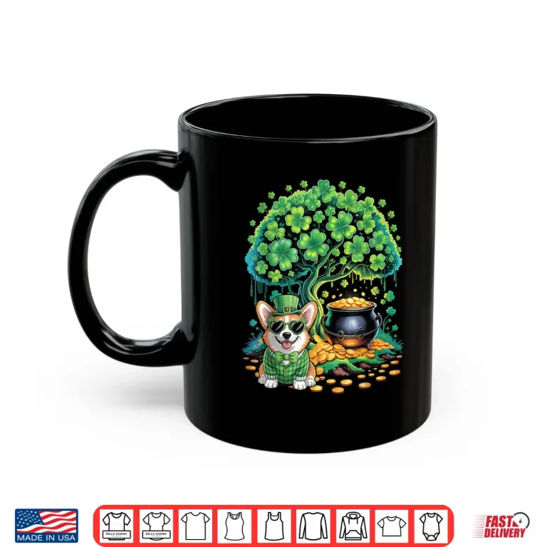 Mug Funny Shamrock Tree Leprechaun Hat Corgi Dog St Patricks Day Shirt