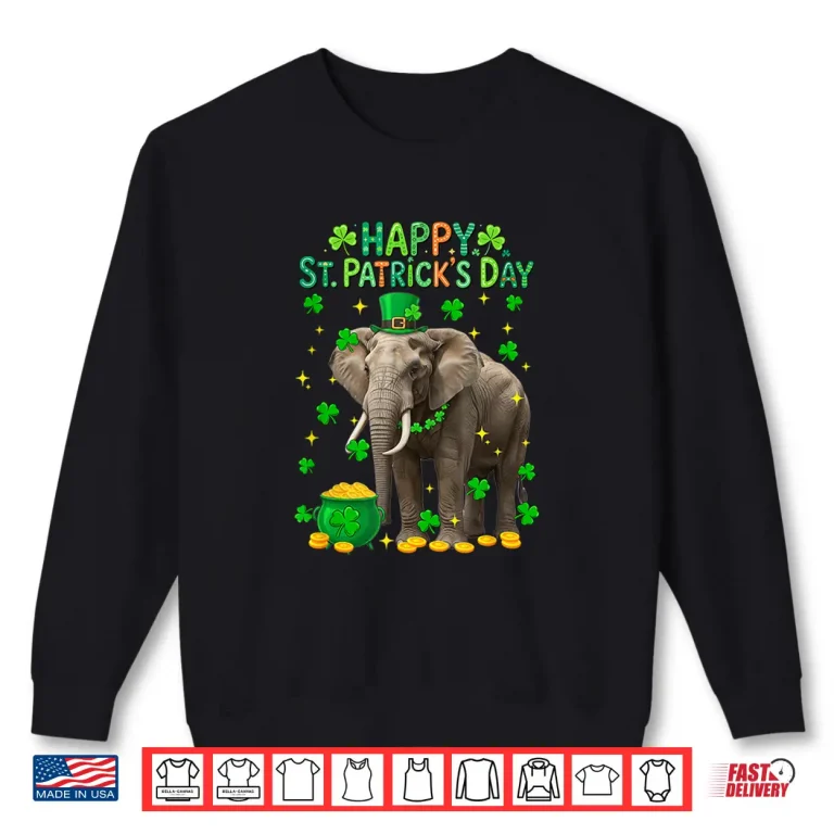 Sweatshirt Happy St. PatrickS Day Elephant Shamrocks Coins Lover Kids Shirt