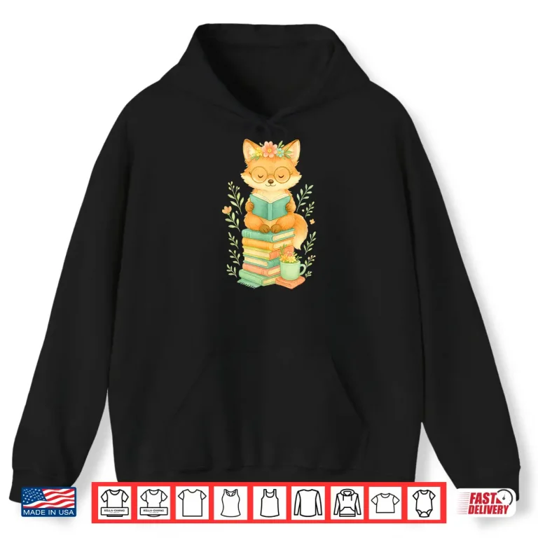 Hoodie Fox Reading Book Readers Teachers Librarians Bookworms Shirt