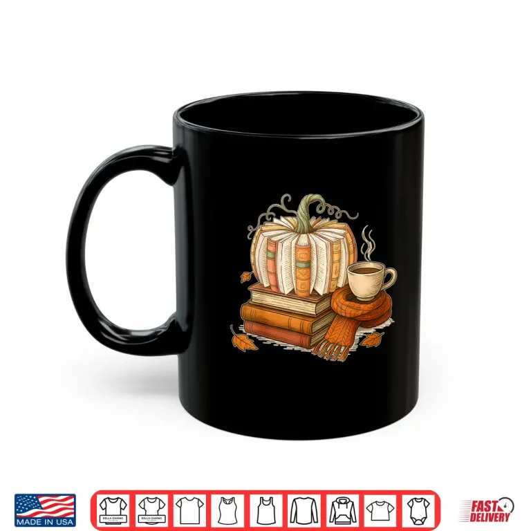 Mug Fall Book Pumpkin Halloween Reading Book Lovers Women Men Shirt
