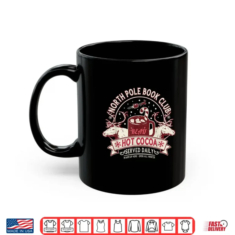 Mug North Pole Book Club Hot Cocoa Reindeer Librarians Christmas Shirt