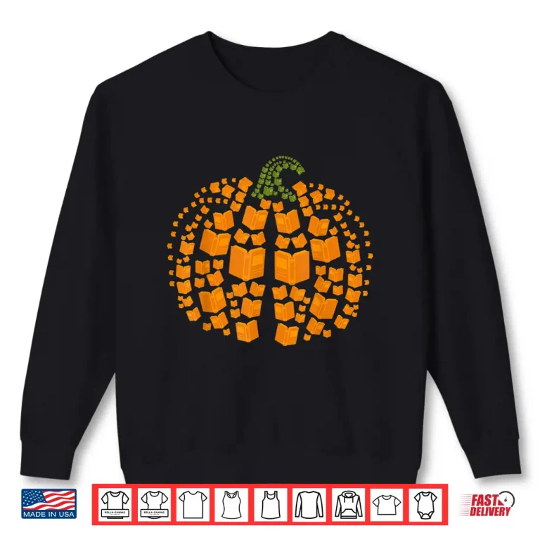 Sweatshirt Vintage Book Pumpkin Autumn Fall Librarians Bookworm Teacher Shirt