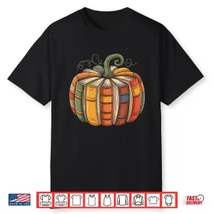 Fall Book Pumpkin Retro Reading Halloween Teacher Shirt