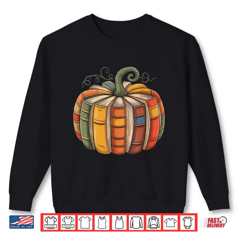 Sweatshirt Fall Book Pumpkin Retro Reading Halloween Teacher Shirt