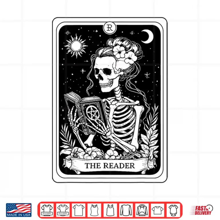 Design Tarot Card Reader Skeleton Reading Wiccan Book Lovers Shirt