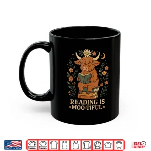 Mug Cute Highland Cow Reading For Book Lover Teachers Librarians Shirt