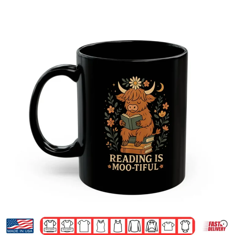 Mug Cute Highland Cow Reading For Book Lover Teachers Librarians Shirt