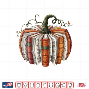 Design Halloween Teacher Librarians Fall Book Pumpkin Retro Reading Shirt