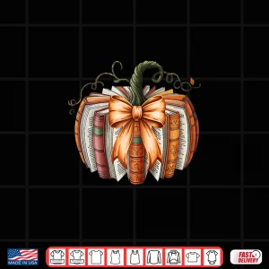 Design Vintage Bow Book Pumpkin Autumn Fall Librarians Girls Womens Shirt