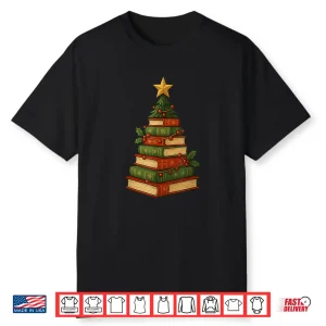 Christmas Book Tree Bookshelf Holiday For Readers Librarians Shirt
