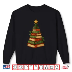 Sweatshirt Christmas Book Tree Bookshelf Holiday For Readers Librarians Shirt