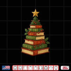 Design Christmas Book Tree Bookshelf Holiday For Readers Librarians Shirt