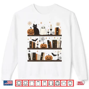 Sweatshirt Cozy Halloween Bookshelf Ghost Pumpkin Bookish Book Lovers Shirt