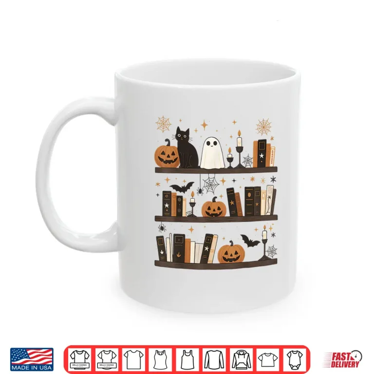 Cozy Halloween Bookshelf Ghost Pumpkin Bookish Book Lovers Shirt 3 Mug Cozy Halloween Bookshelf Ghost Pumpkin Bookish Book Lovers Shirt