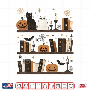 Design Cozy Halloween Bookshelf Ghost Pumpkin Bookish Book Lovers Shirt