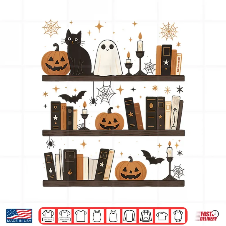 Cozy Halloween Bookshelf Ghost Pumpkin Bookish Book Lovers Shirt 4 Design Cozy Halloween Bookshelf Ghost Pumpkin Bookish Book Lovers Shirt