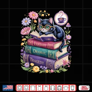 Design Fantasy Drama Tragedy Cute Cat Book Lover Readers Librarians Shirt