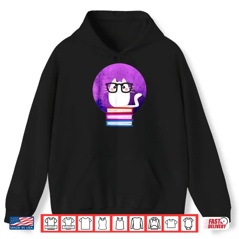 Hoodie Nerdy Cat Funny Book Nerd Librarians Shirt
