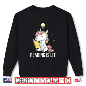 Sweatshirt Reading Is Lit Shirt Unicorn Funny English Teacher Shirts
