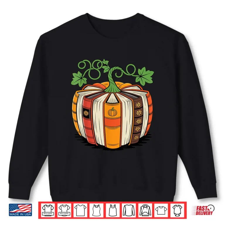 Sweatshirt Vintage Pumpkin Book Autumn Fall Librarians Bookworm Teacher Shirt