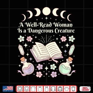 Design Well Read Woman Literature Quote Celestial Book Floral Shirt