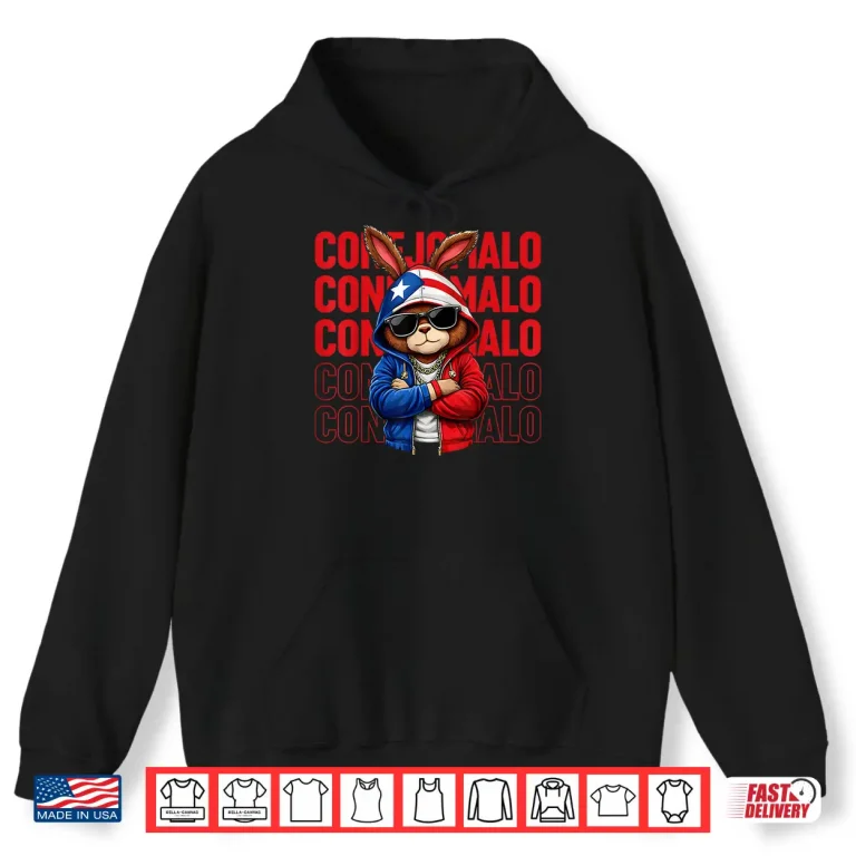 Hoodie Conejalo Bunny Puerto Rican Flag Gift For Men Boys Kids Shirt