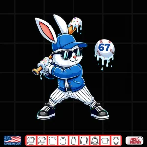 Design Funny Dripping Drip Baseball Rabbit Bunny Easter Men Boy Kid Shirt