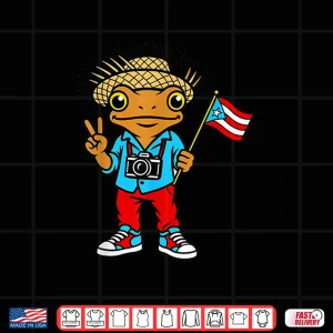Design Funny Coqui Frog Puerto Rico Flag For Kids Girls Shirt