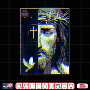 Design Jesus Christ Glitch Dove Crucifix Streetwear Shirt