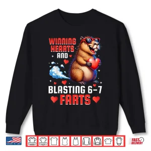 Sweatshirt Winning Hearts 67 Meme Capybara Kids Boys ValentineS Day Shirt