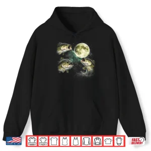 Hoodie Bass Fish Howling To The Moon Vintage Angler Fisherman Shirt