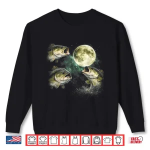Sweatshirt Bass Fish Howling To The Moon Vintage Angler Fisherman Shirt