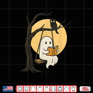 Design Cute Ghost Reading Halloween Book Lovers Librarians Teachers Shirt