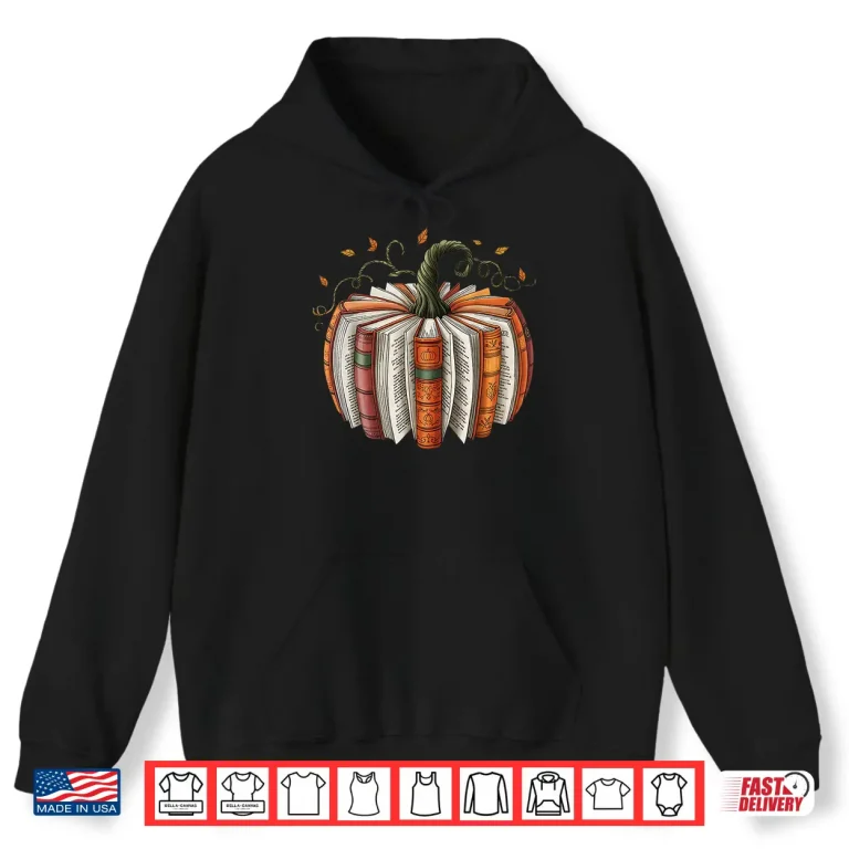 Hoodie Fall Book Pumpkin Halloween Reading Book Lovers Teacher Kids Shirt
