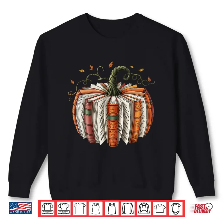 Sweatshirt Fall Book Pumpkin Halloween Reading Book Lovers Teacher Kids Shirt