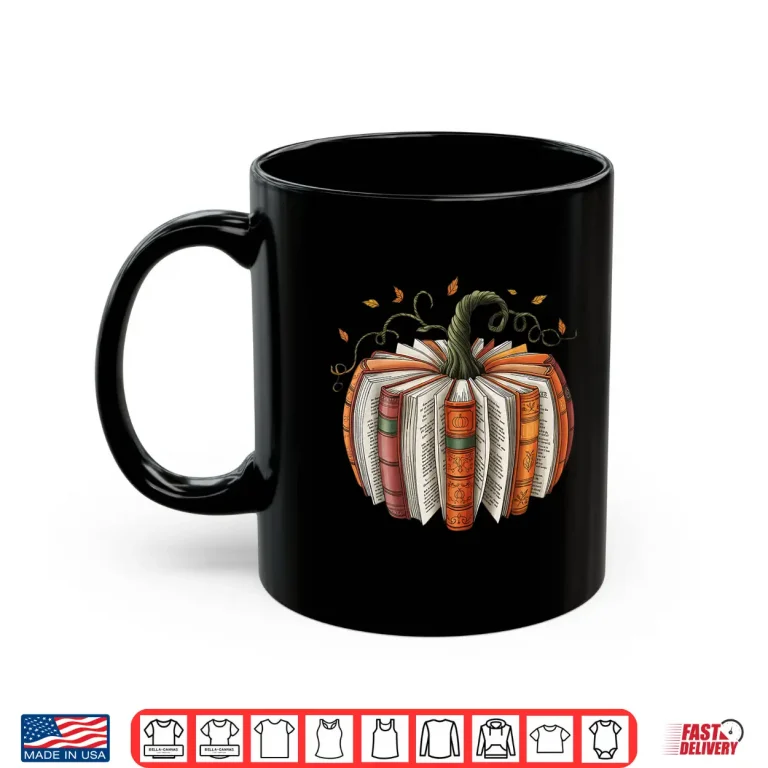 Mug Fall Book Pumpkin Halloween Reading Book Lovers Teacher Kids Shirt