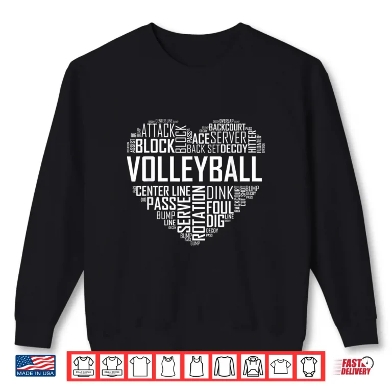 Sweatshirt Volleyball Lover Heart Volley Gift For Players And Coaches Shirt