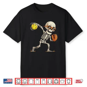Skeleton Throwing Softball Halloween Sports Players Costume Shirt