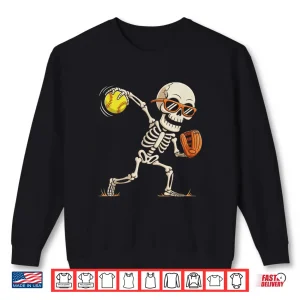 Sweatshirt Skeleton Throwing Softball Halloween Sports Players Costume Shirt